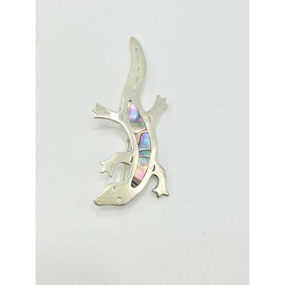 Vintage Alpaca Silver Mexico Lizard Gecko Pin Brooch with Abalone Shell Inlay - Picture 4 of 10